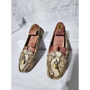 Authentic LOUIS VUITTON Moccasin Loafers Lock It Snake Skin Size 37.5
